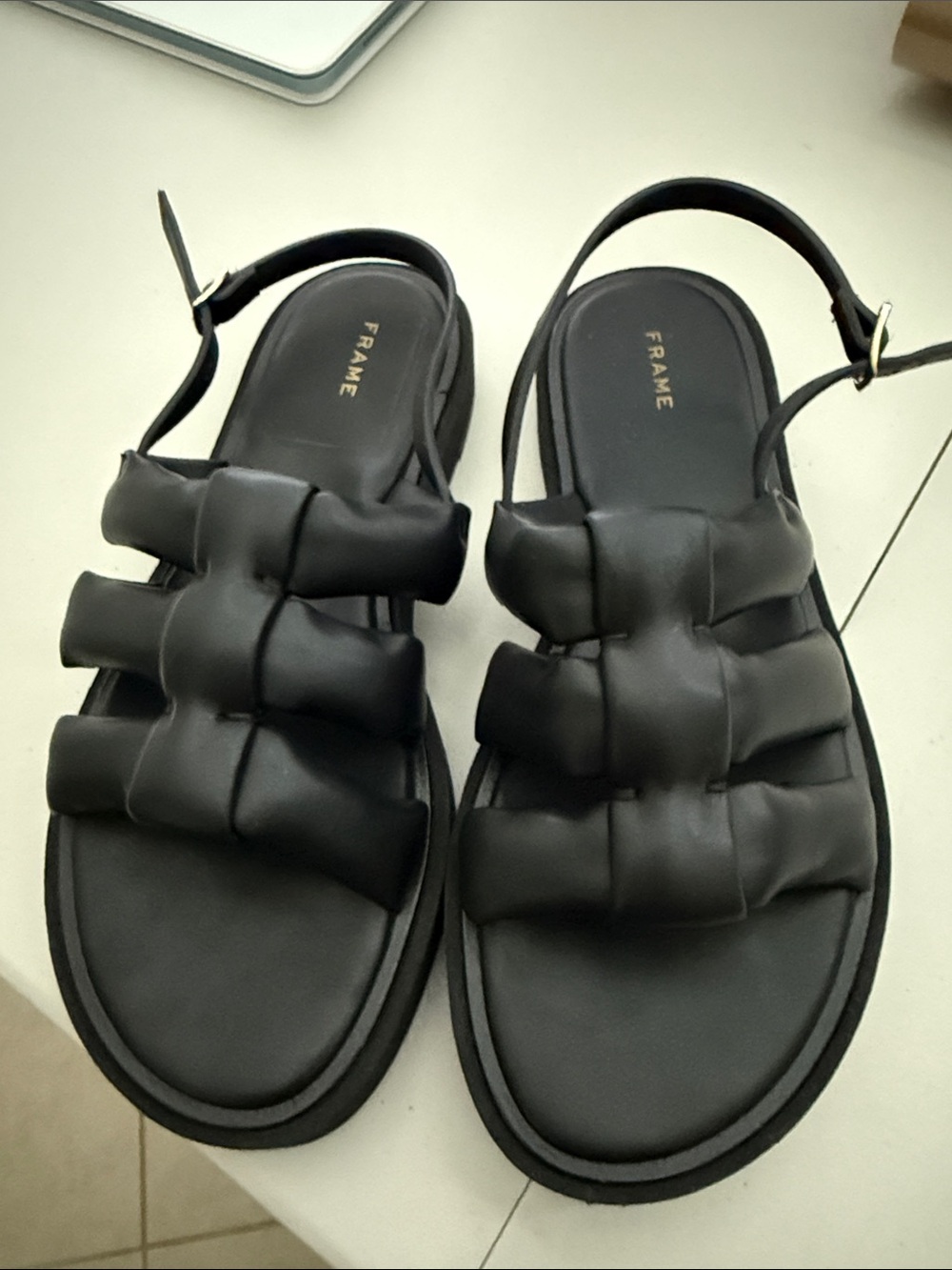 Frame Denim Black Padded Strap Sandals